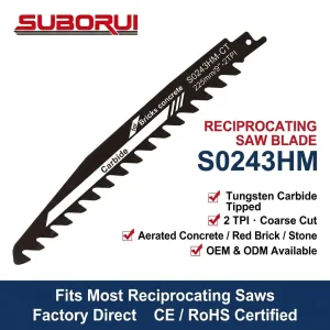 Suborui S0243hm-CT شفرة منشار ترددي برأس كربيد التنجستن 9" 225mm 2 تي بي آي للألياف الأسمنتية والخرسانة الخفيفة الوزن