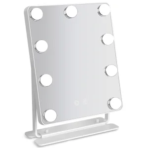 For Hollywood USB Powered Large Lighted Desktop Vanity Mirror 3 Color 9 Dimmable LED Lights Smart Touch Control Cosmetic Mirror