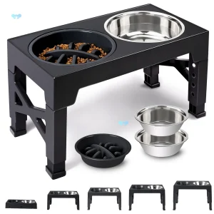 Premium Stainless Steel Elevated Dog Feeder 2-in-1 Slow Food Bowl Adjusts to 5 Heights Wholesale