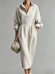 Vestido Maxi Casual Feminino Cinza Claro
