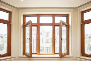 Soundproof Aluminum Clad Wood Windows Triple Glazing Wind Resistant and Heat Insulating Guarding Wooden Window