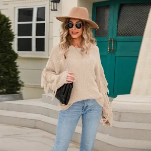 OEM Manufacturer Custom Winter Plain Tassel Women Pullover Knitted Sweater