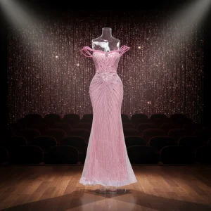 High Shine Minimalist Gown With Gradual Density Beading From Waist to Hem Diffusion
