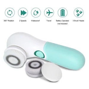 Electric Facial Cleansing Brush with 3 Interchangeable Exfoliating Heads