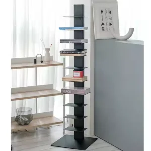 Modern 10-Layer Red Bookshelf Space-Saving Metal Bookcase for Home Office or Living Room Easily Accessible Story Books