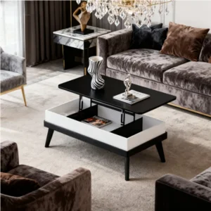 Modern Multi-Functional Lift Top Coffee Table with Black and White Finish Hidden Storage for Home Living Room Tea Table Furniture