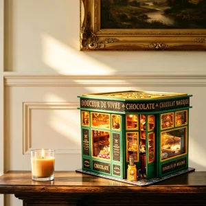French Style Vintage Chocolate Shop Crafts Collection Gift Shelf Insert Decor DIY Miniature Diorama Book Nook Kit