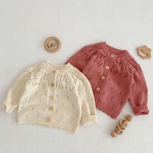 Spring Autumn Boys Girls Infant Kids Sweater Knitwear Baby Round Neck Knitted Cotton Cardigan