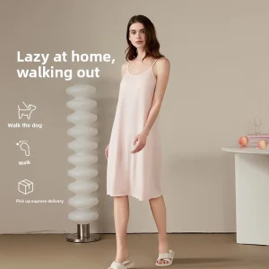 Qingdao Jishuang Breathable Summer Knitwear Mid-Length Sleeveless Camisole Dress Womens Vest Skirt Loungewear Nightgown