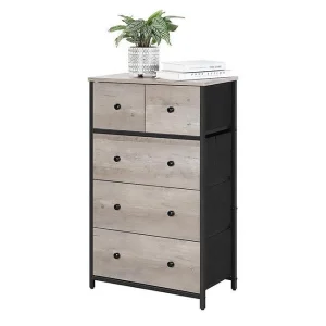 Estructura de metal con superficie de madera, cómoda con cajones de tela, almacenamiento en cajones, tocador