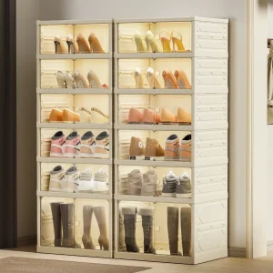 Solução de Armazenamento de Sapatos Ecológica e Sem Odor com Estrutura de Dobragem Integrada, Armário de Sapatos Dobrável de Dupla Fileira
