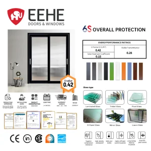 Eehe Energy Aluminum Sliding Door with Windows with Wholesale Silent As2047 Low Maintenance Finish Insulated Glass Upgrade