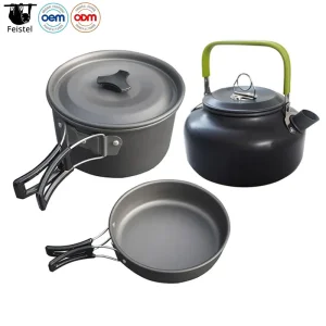 Hiking Equipment Outdoor Cooking Gear 3 Piece Cook-Set Camping Cookware Pots Backpacking Non-Stick Cooking for Outdoor Camping