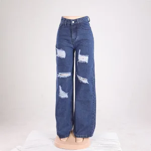 Calças de Denim Jeans Largura Solta Baixa Cintura