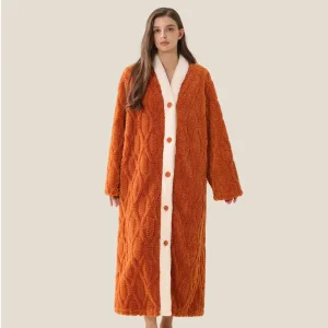 Nova Chegada Vestido de Noite Casual V-Neck Jacquard Confortável para Casal Roupão de Lazer