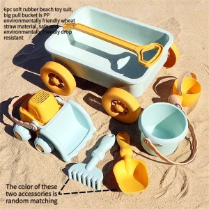2024 Soft Glue Beach Toy Summer Outdoor Accessories Wheat-Straw Eco Friendly Silicone Beach Sand Toys with Bucket Set