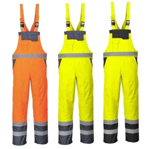 Winter Hi Vis Fluorescent Safety Cargo Bib Overall Workwear Trousers