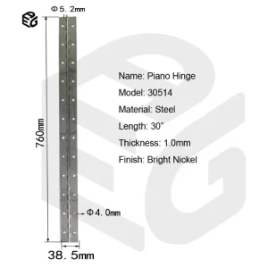 Heavy-Duty 30-Inch Continuous Hinge in Bright Nickel Finish