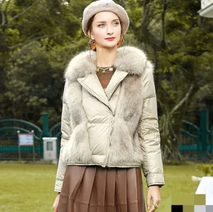 Custom Women Russian Down Jacket Women Down Jacket Collar Fur Puffer Shiny Down Jacket for Women