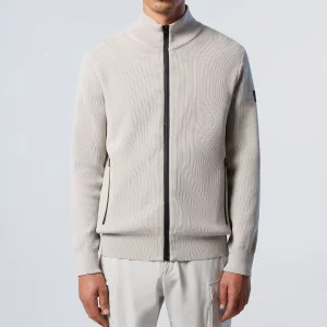 Men Ribbed Knit Stand Collar Zip-up Jacket Casual Bomber Style Cardigan Sweater
