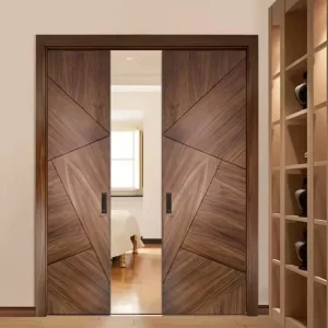 Customization Modern Interior Room Large Wood Sliding Hidden Pockets Doors System Luxury Walnut Solid Wooden Pocket Flush Door