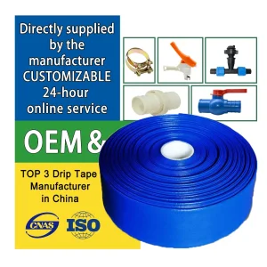 Irrigation Main Tape Pipe Blue Orange PVC Layflat Water Discharge Flexible Hose 1 2 3 4 5 6 8 10 16 Inch for Agricultural Farm and Garden Pool Pump