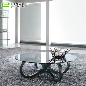 Mesa de Café Redonda com Pé de MDF Preto