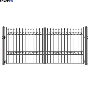 Wrought Iron Madrid Style Residential 18' Dual Swing Black Driveway Gate