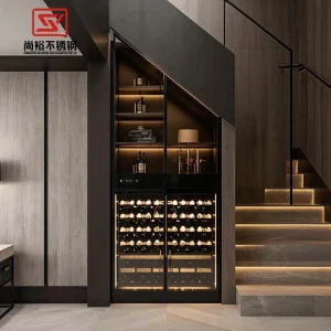 304/316 Stainless Steel Liquor Wine Rack Wine Luxury Bar Cabinet with Light Luxury Whiskey Display Cabinet