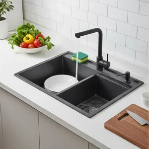 Black Topmount Stainless Steel Drop in Handmade Kitchen Sink with Accessories
