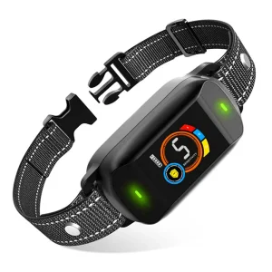Colar de treinamento para cães com controle automático inteligente, anti-ladrido, recarregável via USB, à prova d'água, com LED para parar o latido