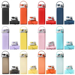 Eco-Friendly Leakproof Lightweight Reusable Outdoor Sport Portable Foldable Silicone Collapsible Water Bottles for Kids