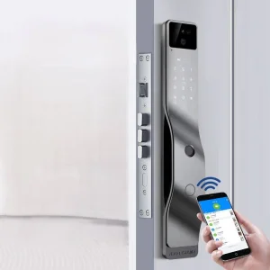 Digital Smart Doorbell with Camera Tuya Face Fingerprint Unlock 6068 Mortise Residential Smart Door Lock with Screen for Aluminum/Wood Doors