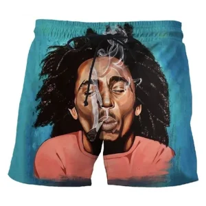 3D Calções de Praia Impressos com Padrão de Bob Marley para Homens Música Reggae Hip Hop Casual Engraçados Calções de Surf Rápido Secagem Calções de Natação para Homens