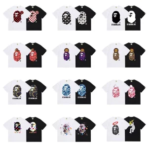 Camiseta de Cabeça de Macaco Moda de Rua Vintage Algodão Pesado Casual Manga Curta