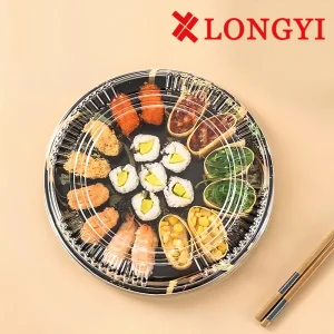 Bandeja de plástico descartável para sushi, prato de sushi, recipiente de comida para viagem, caixas de embalagem para sushi