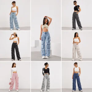 Women's High Waist Cargo Jeans Denim Loose Fit