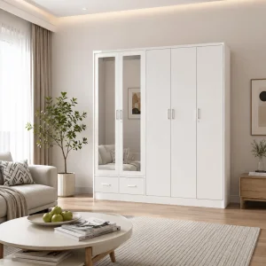 Metal Sliding Door Wardrobe with Mirror