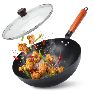 32cm 4.5L Carbon Steel 2.3mm Nitriding Interior Exterior Non-stick Bakelite Handle Gas Induction Eco-Friendly RoHS Wok Pan