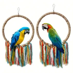 Pet Parrot Bird Swing Frame Hemp Rope Hanging Ring Chewing Bite Toys Parrot Climbing Frame and Cage Decoration
