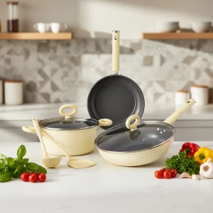 Food Grade Healthy Eco-Friendly Non-stick Cookware Uniform Heating Durable Multi-layer Coating Dishwasher Safe 5-Piece Cookware