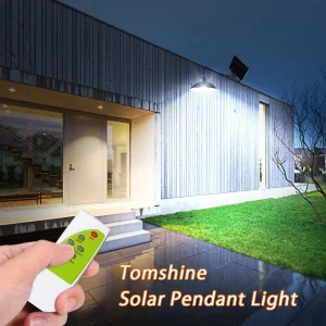 Luz Colgante Solar con Control Remoto Brillo Ajustable 12 LEDs Lámpara de Cobertizo IP65 Resistente al Agua Luces Colgantes para Jardín Patio Balcón Hogar