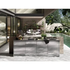 Gabinete de cocina exterior de acero inoxidable de diseño moderno y alto brillo, independiente
