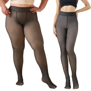 Fleece Lined Tights for Fat Women Translucent Thermal Pantyhose Plus Size Stretch Thick Winter Warm Fleece Lined Sheer Leggings