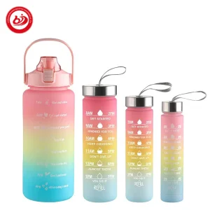 Motivational Water Bottle Colorful Time Mark Portable 4 in 1 Tritan Mug for Sports Travel BPA Free