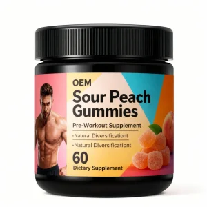 Pre Workout Energy Gummies (Sour Peach Candy) Caffeine + Amino Blend Optional OEM/ODM