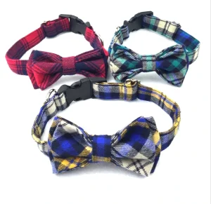 Good Quality Dog Bowtie Collar Pets Product Tartan Bow Dog Collar