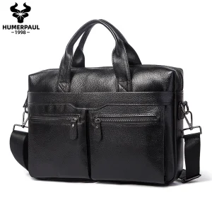 Genuine Leather Men's Crossbody Business Briefcase