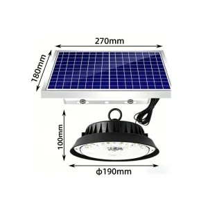 Lámpara de alta bahía solar 3 Color de luz 100W Luz colgante para almacén, garaje, taller, luz de pendant solar para cobertizo, minería, luz LED de alta bahía tipo UFO