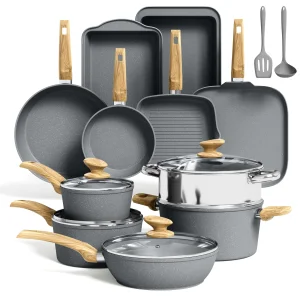 Luxurious Aluminum Cookware Set with Nonstick Ceramic Classic Home Kitchen Pan Casserole Featuring Custom Logo Glass Lid